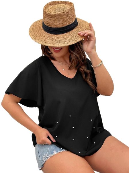 plus pearls detail criss cross back butterfly sleeve blouse l6cc#, Black
plus pearls detail criss cross back butterfly sleeve blouse l6cc#, Black
