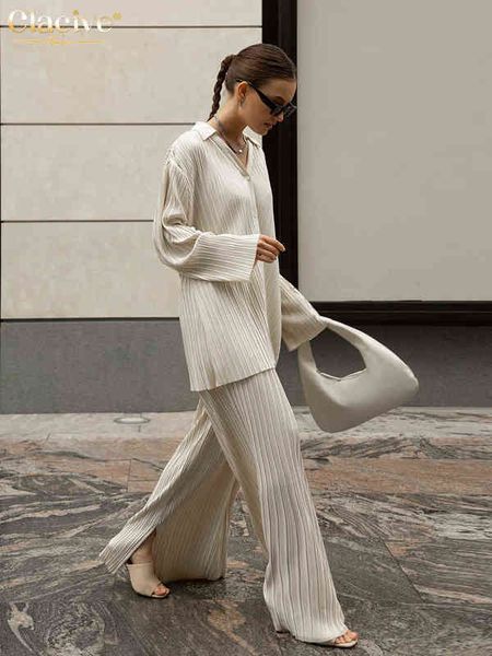 clacive fashion long sleeve blouses womens two peice sets casual loose slit wide trouser suits elegant white pleated female set t220729, Gray
clacive fashion long sleeve blouses womens two peice sets casual loose slit wide trouser suits elegant white pleated female set t220729, Gray