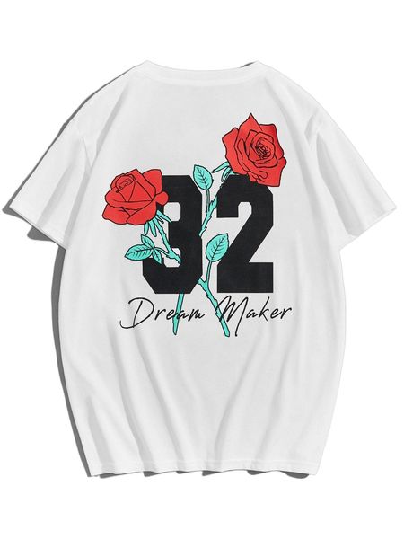 men floral & letter graphic drop shoulder tee g7n5#, White;black 
men floral & letter graphic drop shoulder tee g7n5#, White;black