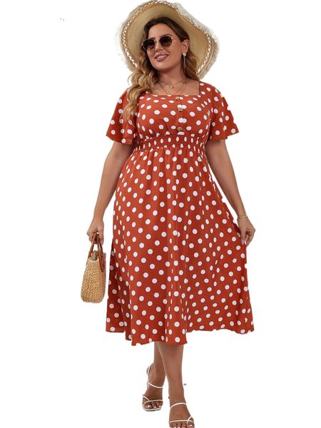 plus polka dot butterfly sleeve shirred waist dress d9lb#, Black 
plus polka dot butterfly sleeve shirred waist dress d9lb#, Black