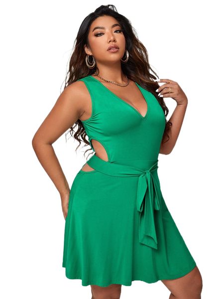 sxy plus cut out knot front dress j80x#, Black
