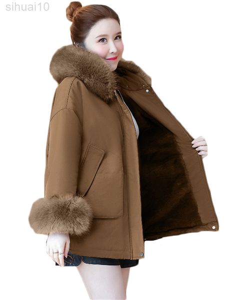 down cotton coat women korean version fashion parka thickening fluff liner jacket hooded big fur collar winter clothing l220730, Black
down cotton coat women korean version fashion parka thickening fluff liner jacket hooded big fur collar winter clothing l220730, Black