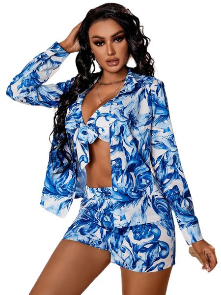 sxy f.loral p.rint blouse & knot f.ront halter & s.horts u7z4#, White
sxy f.loral p.rint blouse & knot f.ront halter & s.horts u7z4#, White