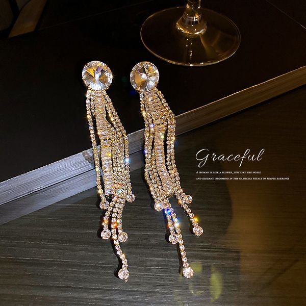 925 silver needle european and american exaggerated rhinestone zircon tassel earrings long earrings personalized show thin face full diamond, Golden
925 silver needle european and american exaggerated rhinestone zircon tassel earrings long earrings personalized show thin face full diamond, Golden