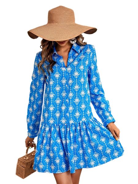 allover print smock dress i50f#, Black;gray 
allover print smock dress i50f#, Black;gray