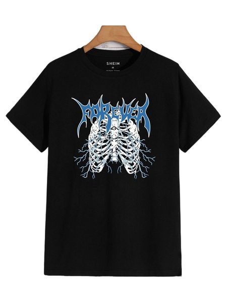 men skeleton & letter graphic tee r0xy#, White;black 
men skeleton & letter graphic tee r0xy#, White;black