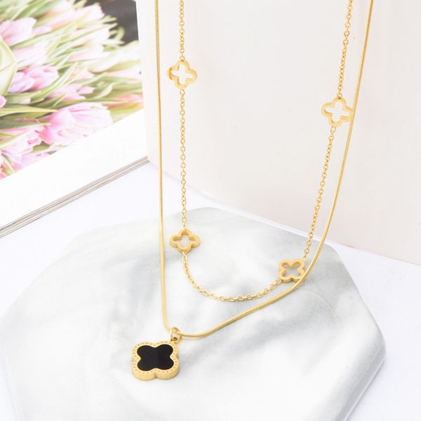 double layered round roman numerals clover pendant chain necklace for women gift, Silver
double layered round roman numerals clover pendant chain necklace for women gift, Silver