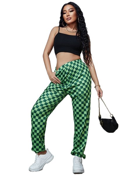 sxy high waist checkered print pants r71c#, Black;white 
sxy high waist checkered print pants r71c#, Black;white