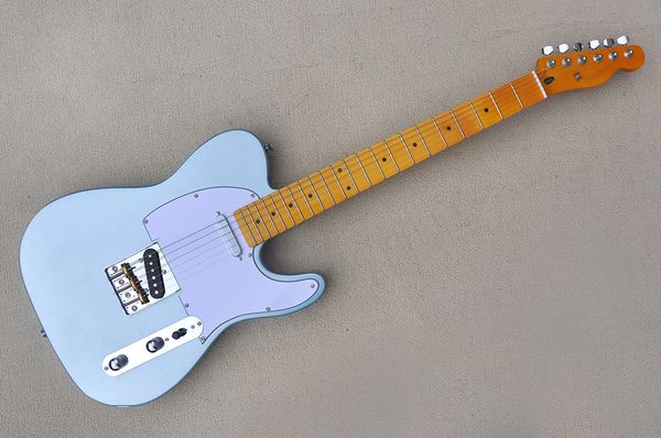factory custom light metal blue electric guitar with white pickguard chrome hardware yellow maple neck can be customized
factory custom light metal blue electric guitar with white pickguard chrome hardware yellow maple neck can be customized