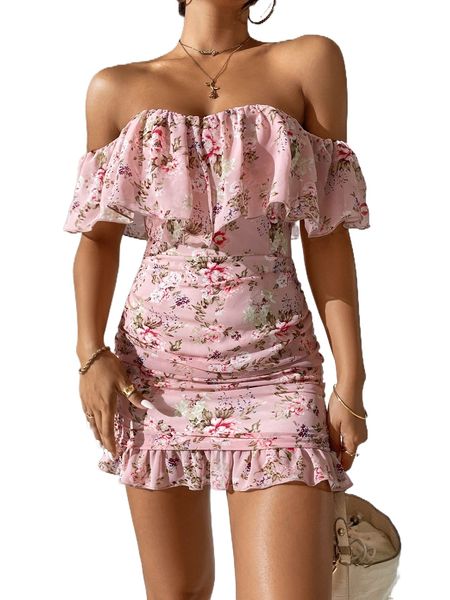 petite floral off shoulder ruched ruffle trim bodycon dress c44k#, Black;gray
petite floral off shoulder ruched ruffle trim bodycon dress c44k#, Black;gray