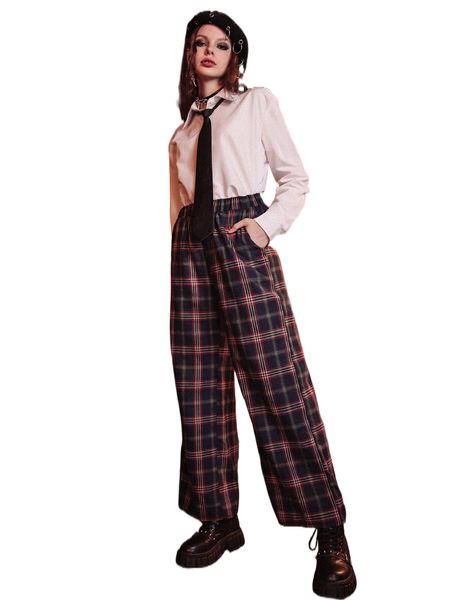 romwe dark academia tartan straight leg pants g9d4#, Black;white
romwe dark academia tartan straight leg pants g9d4#, Black;white
