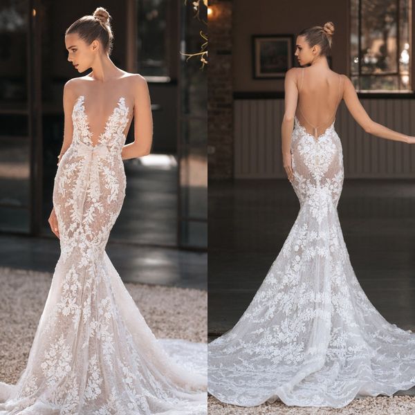 berta 2022 lace mermaid wedding dresses sheer v neck illusion backless appliqued bow bridal dress wedding gowns vestido de novia, White
berta 2022 lace mermaid wedding dresses sheer v neck illusion backless appliqued bow bridal dress wedding gowns vestido de novia, White
