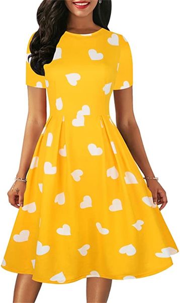 & tees ladies elegant floral horn knee-length retro dress dinner party casual swing skirt with pocket, White
& tees ladies elegant floral horn knee-length retro dress dinner party casual swing skirt with pocket, White