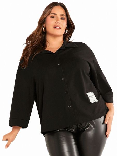 evolu plus drop shoulder patch detail shirt i5av#, Black 
evolu plus drop shoulder patch detail shirt i5av#, Black