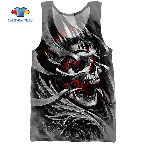 sonspee 3d print skull head men' tank casual hip hop fitness bodybuilding gym muscle men sleeveless large cool vest shirt 220425, White;black 
sonspee 3d print skull head men' tank casual hip hop fitness bodybuilding gym muscle men sleeveless large cool vest shirt 220425, White;black