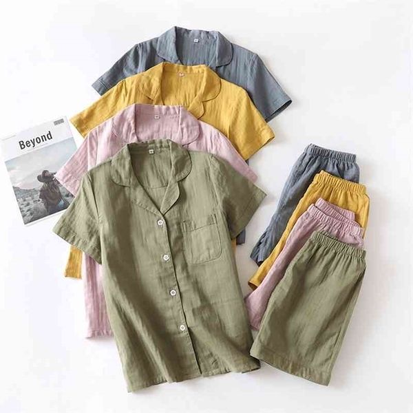 japanesestyle summer couple pajamas men and women cotton gauze thin shortsleeved shorts home service cardigan suit loose t 210325, Black;red
japanesestyle summer couple pajamas men and women cotton gauze thin shortsleeved shorts home service cardigan suit loose t 210325, Black;red