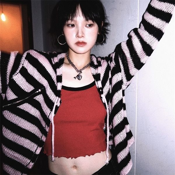 pink white red japanese lady hooded loose harajuku sweaters autumn women striped fakezipper cardigan knitted hollow sweater 220817, White;black
pink white red japanese lady hooded loose harajuku sweaters autumn women striped fakezipper cardigan knitted hollow sweater 220817, White;black