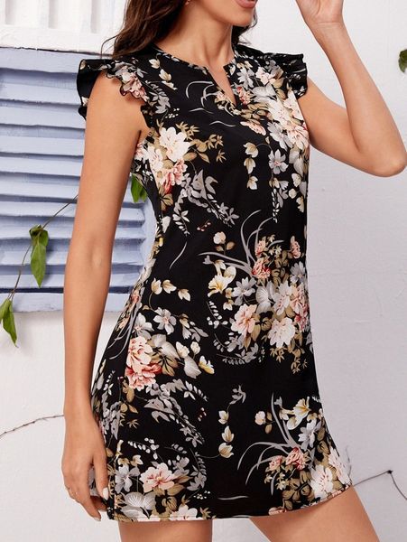 floral print ruffle armhole dress x1jl#, Black;gray
floral print ruffle armhole dress x1jl#, Black;gray
