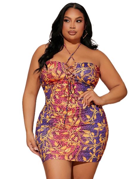 sxy plus chain and leopard lace up front dress 28dn#, Black
sxy plus chain and leopard lace up front dress 28dn#, Black