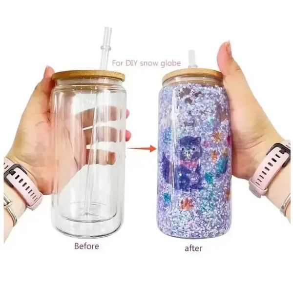 16oz double wall sublimation glass can snow globe glass tumbler beer frosted drinking glasses with bamboo lid and reusable straw custom gift
16oz double wall sublimation glass can snow globe glass tumbler beer frosted drinking glasses with bamboo lid and reusable straw custom gift