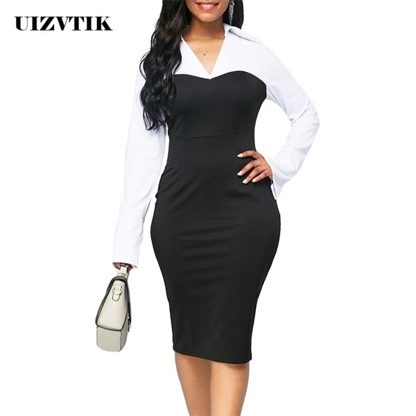 long sleeve autumn dress women casual plus size slim office pencil bodycon dresses elegant vintage v neck party dress y200418, Black;pink
long sleeve autumn dress women casual plus size slim office pencil bodycon dresses elegant vintage v neck party dress y200418, Black;pink