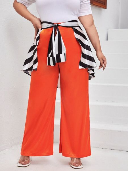 x it's me plus neon orange pants with striped skirt m1a0#, Black