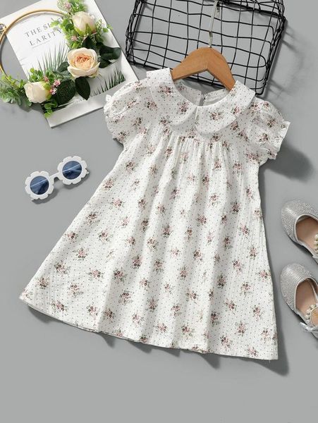 toddler girls floral & polka dot print puff sleeve dress she, Red;yellow 
toddler girls floral & polka dot print puff sleeve dress she, Red;yellow