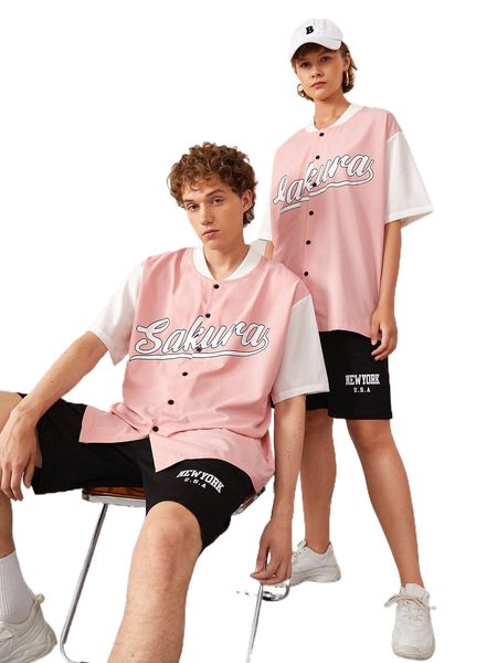 1pc letter graphic baseball collar shirt q8go#, White;black