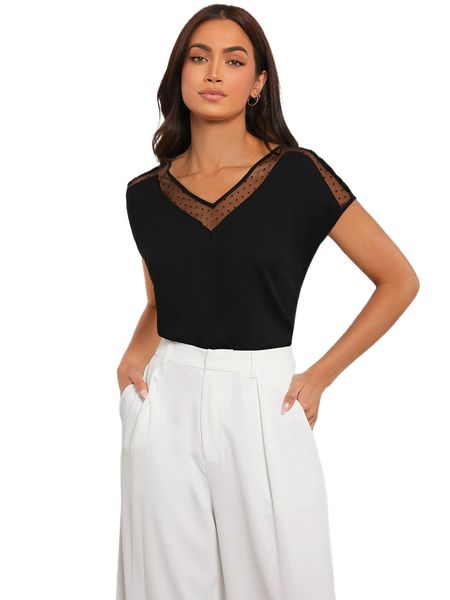 evolu contrast dobby mesh dolman sleeve blouse j66l#, White