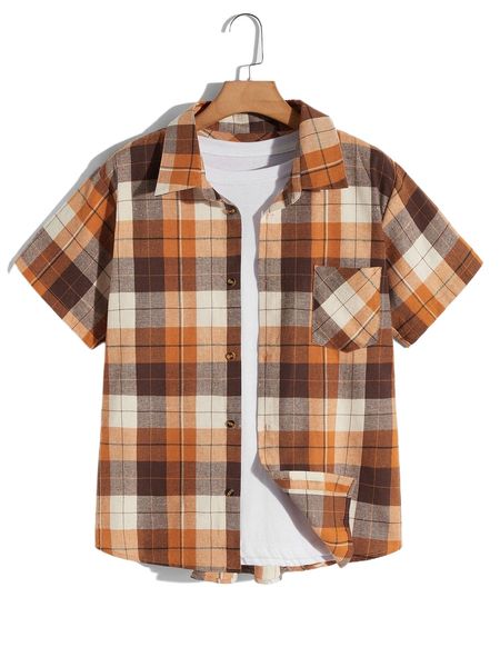 men plaid patched pocket shirt without tee x8l3#, White;black
men plaid patched pocket shirt without tee x8l3#, White;black