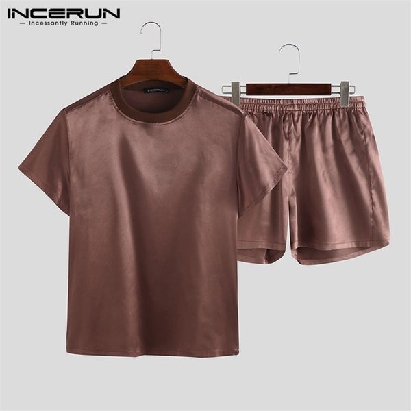 incerun fashion men pajamas sets homewear summer short sleeve tees shorts 2 pieces men suit leisure solid sleepwear sets s-5xl t200813, Black;brown
incerun fashion men pajamas sets homewear summer short sleeve tees shorts 2 pieces men suit leisure solid sleepwear sets s-5xl t200813, Black;brown