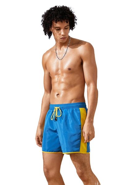 men contrast side seam binding drawstring waist shorts f8bl#, White;black
men contrast side seam binding drawstring waist shorts f8bl#, White;black