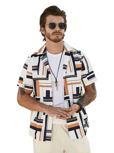 men random geo print shirt without tee p9ja#, White;black
men random geo print shirt without tee p9ja#, White;black