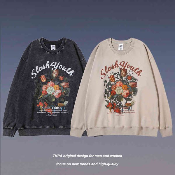 tkpa american street flower print round neck sweater for men and women, Black
tkpa american street flower print round neck sweater for men and women, Black