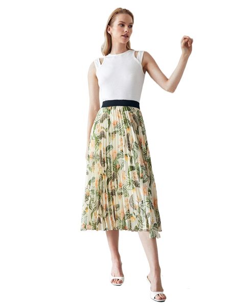 motf premium printed pleated skirt y6zt#, Black 
motf premium printed pleated skirt y6zt#, Black