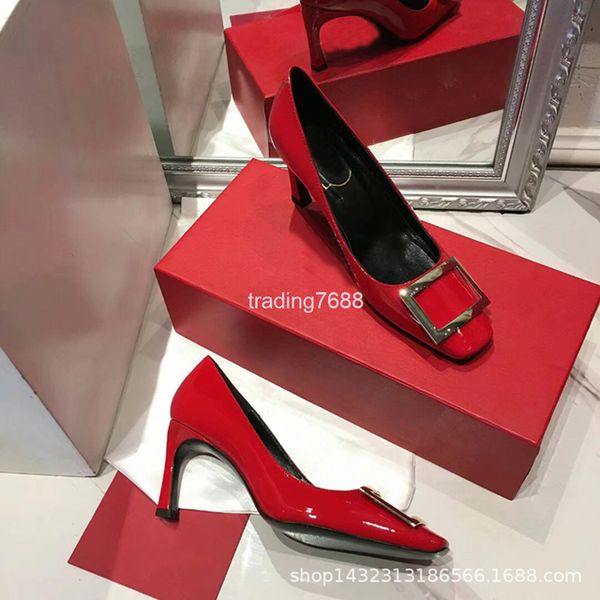 dress shoes spring fashion square button high-heeled women's single shoes patent leather head shallow mouth bride net red, Black
dress shoes spring fashion square button high-heeled women's single shoes patent leather head shallow mouth bride net red, Black