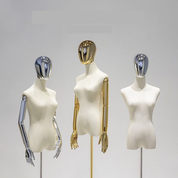dress form women head fabric cover female half body mannequin with plated head&hand iron stand for window clothing display, White
dress form women head fabric cover female half body mannequin with plated head&hand iron stand for window clothing display, White