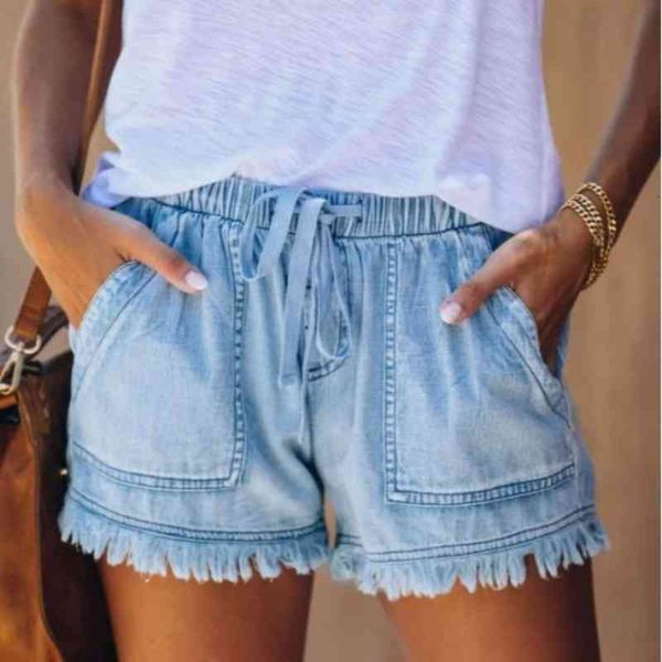 women's shorts 2022 loose drawstring elastic waist denim shorts women 1682002# rkla, White;black
women's shorts 2022 loose drawstring elastic waist denim shorts women 1682002# rkla, White;black