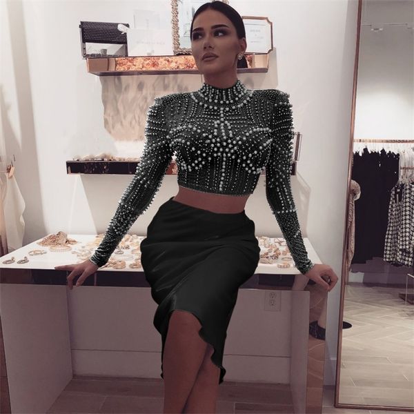 black white pearls beading two pieces set rayon bandage set club party fashion outfit 210302
black white pearls beading two pieces set rayon bandage set club party fashion outfit 210302