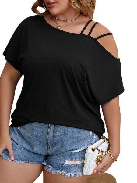 plus asymmetrical neck dolman sleeve tee m6pa#, Black