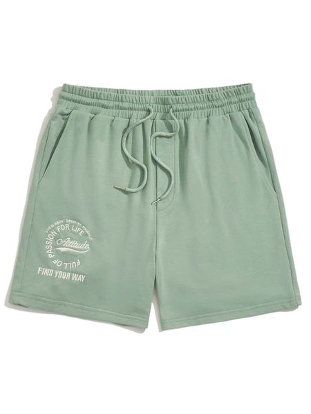 men slogan embroidered drawstring waist shorts y0ls#, White;black