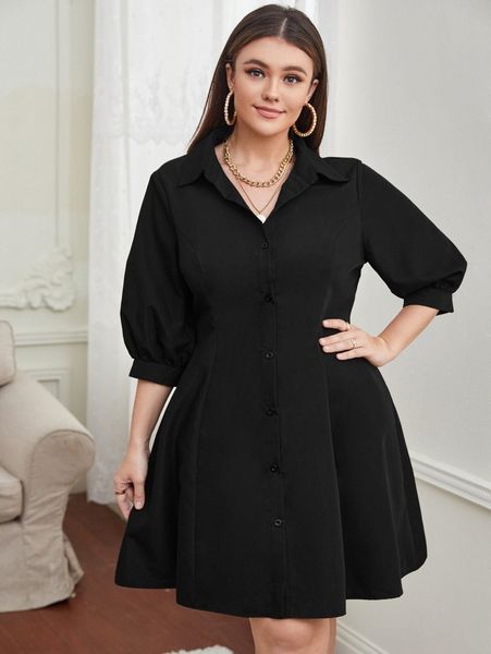 plus button front shirt dress t4cx#, Black
plus button front shirt dress t4cx#, Black