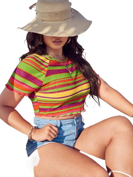 plus striped lettuce trim crop tee e5ub#, Black
plus striped lettuce trim crop tee e5ub#, Black