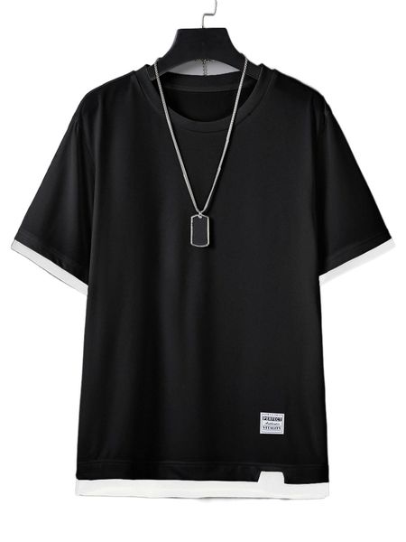 men letter patched contrast trim tee h4ct#, White;black 
men letter patched contrast trim tee h4ct#, White;black