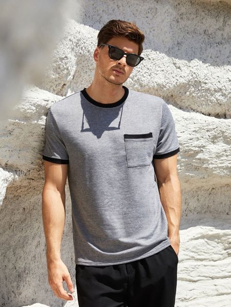men contrast binding patched pocket tee g8jl#, White;black 
men contrast binding patched pocket tee g8jl#, White;black