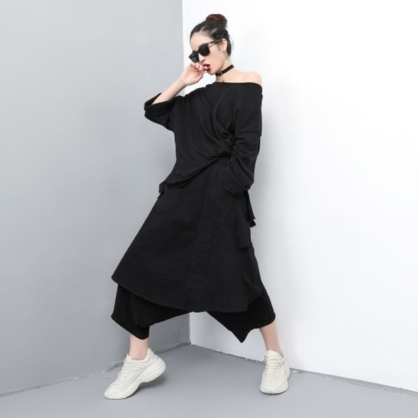 chicever spring black women fake two pieces pant elastic waist loose plus size anklelength female crosspants fashion y200418, Black;white
chicever spring black women fake two pieces pant elastic waist loose plus size anklelength female crosspants fashion y200418, Black;white
