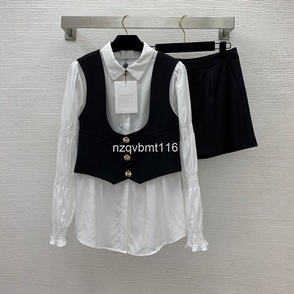 two piece dress european early spring diamond button waistcoat lapel long sleeve shirt shorts fashionable temperament slim three piece suit, White
two piece dress european early spring diamond button waistcoat lapel long sleeve shirt shorts fashionable temperament slim three piece suit, White