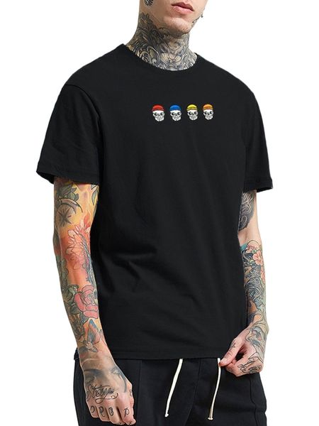 men skull embroidery tee k5v3#, White;black