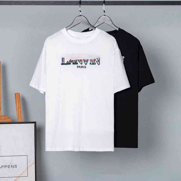 short sleeve t shirt tide brand lanv color letter embroidery round neck t-shirt fashion loose casual men's and women's t0, White;black
short sleeve t shirt tide brand lanv color letter embroidery round neck t-shirt fashion loose casual men's and women's t0, White;black
