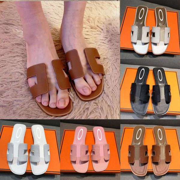 Image of Luxury designer leather ladies sandals summer flat Slippers shoes fashion beach women slippers 35-41